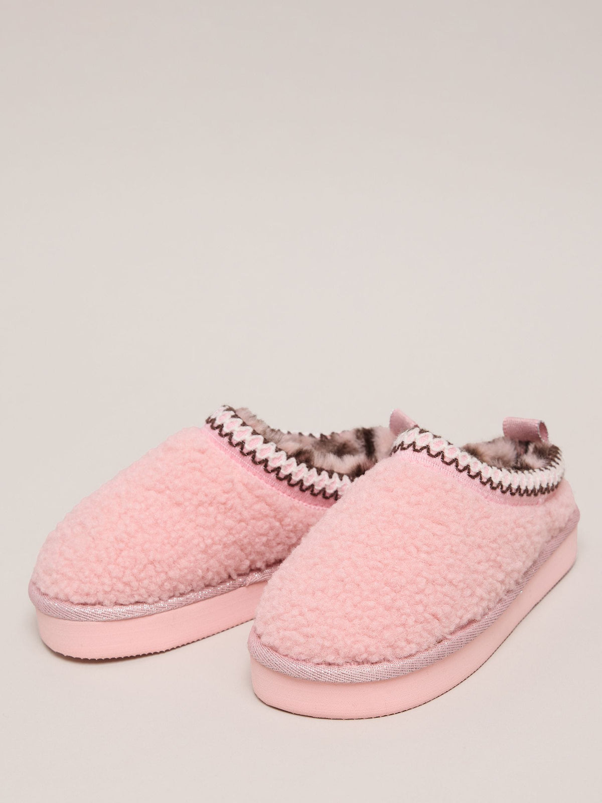 Lipsy Pink Embroidered Tape Faux Fur Lined Borg Platform Slipper Mules - image 2