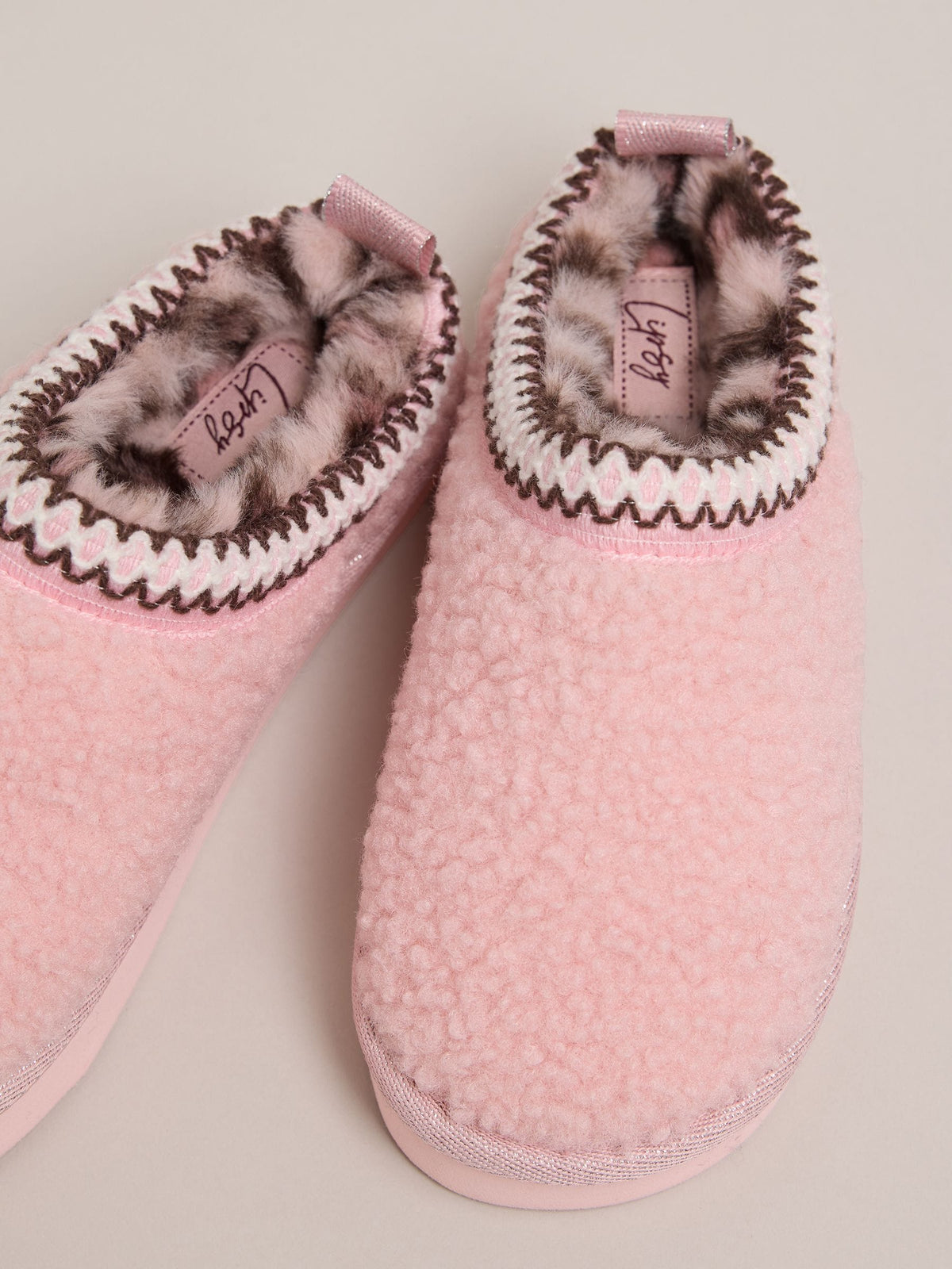 Lipsy Pink Embroidered Tape Faux Fur Lined Borg Platform Slipper Mules - image 3