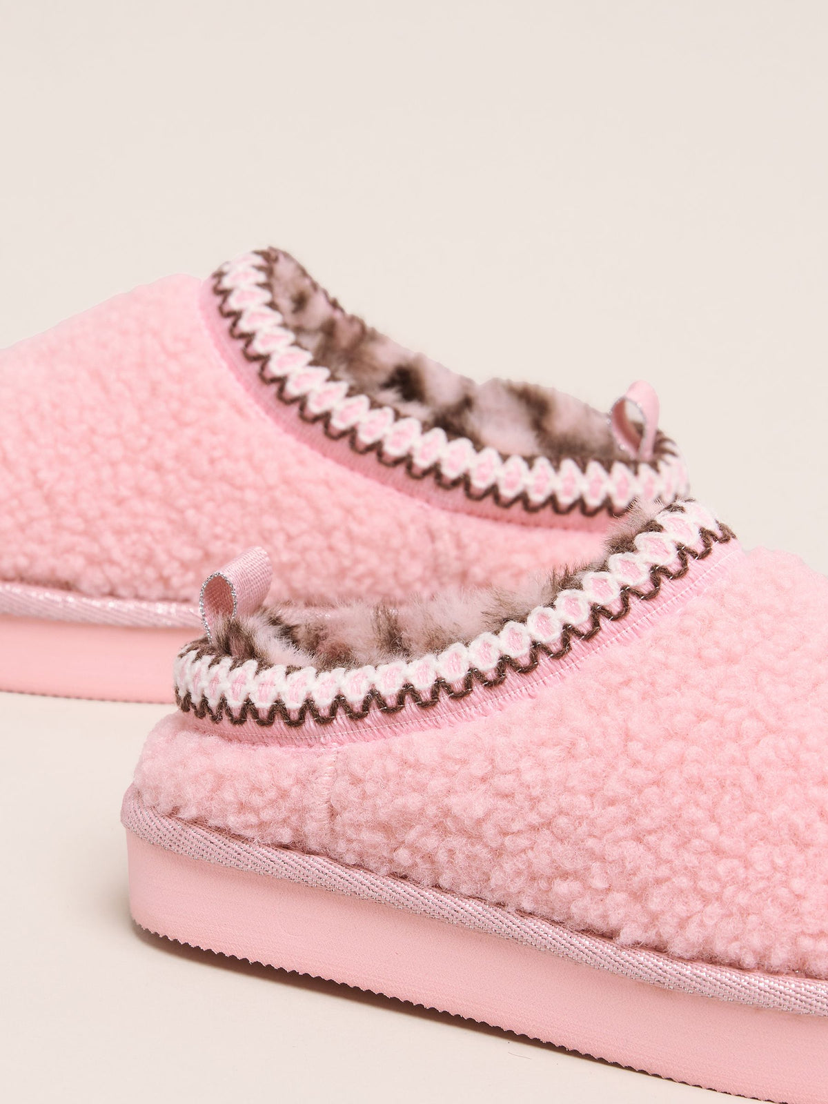 Lipsy Pink Embroidered Tape Faux Fur Lined Borg Platform Slipper Mules - image 4