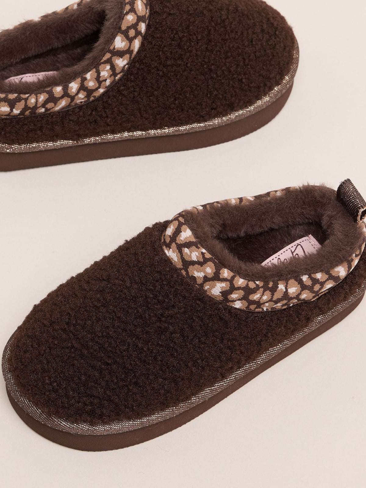 Lipsy Chocolate Brown Embroidered Tape Faux Fur Lined Borg Platform Slipper Mules - image 2