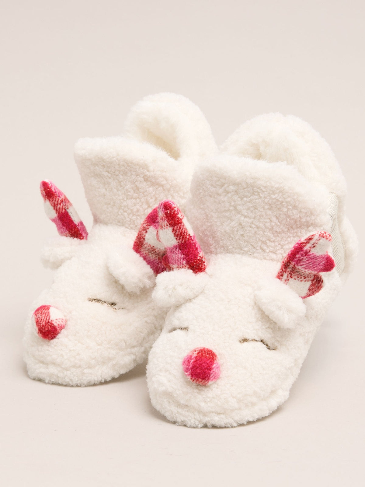 Lipsy Cream Soft Faux Borg Cream Reindeer Slipper Ankle Boots - image 1