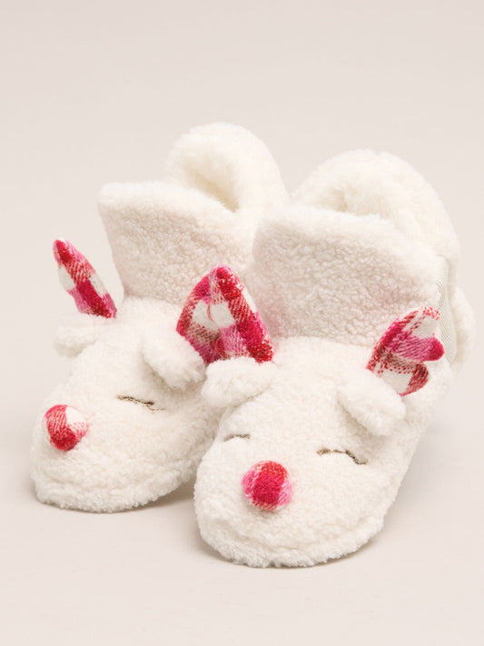 Lipsy Cream Soft Faux Borg Cream Reindeer Slipper Ankle Boots - image 1
