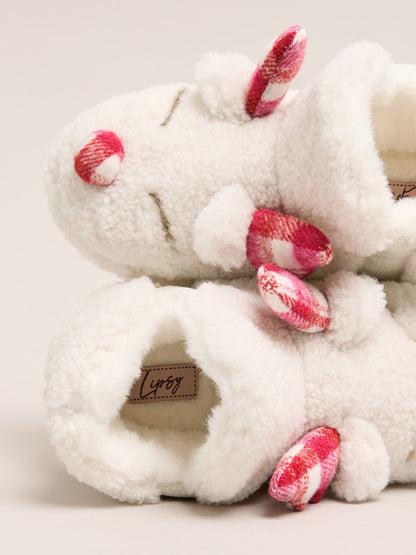 Lipsy Cream Soft Faux Borg Cream Reindeer Slipper Ankle Boots - image 4