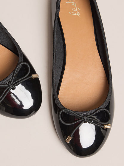Lipsy Black Faux Patent Leather Bow Detail Ballerina School Shoes image 4