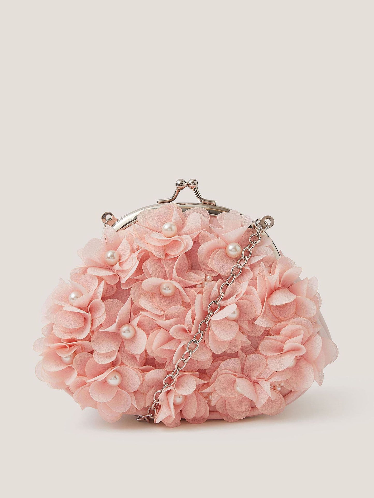 Monsoon Pink Appliqué Floral Cluster Clip Frame Bag image 1