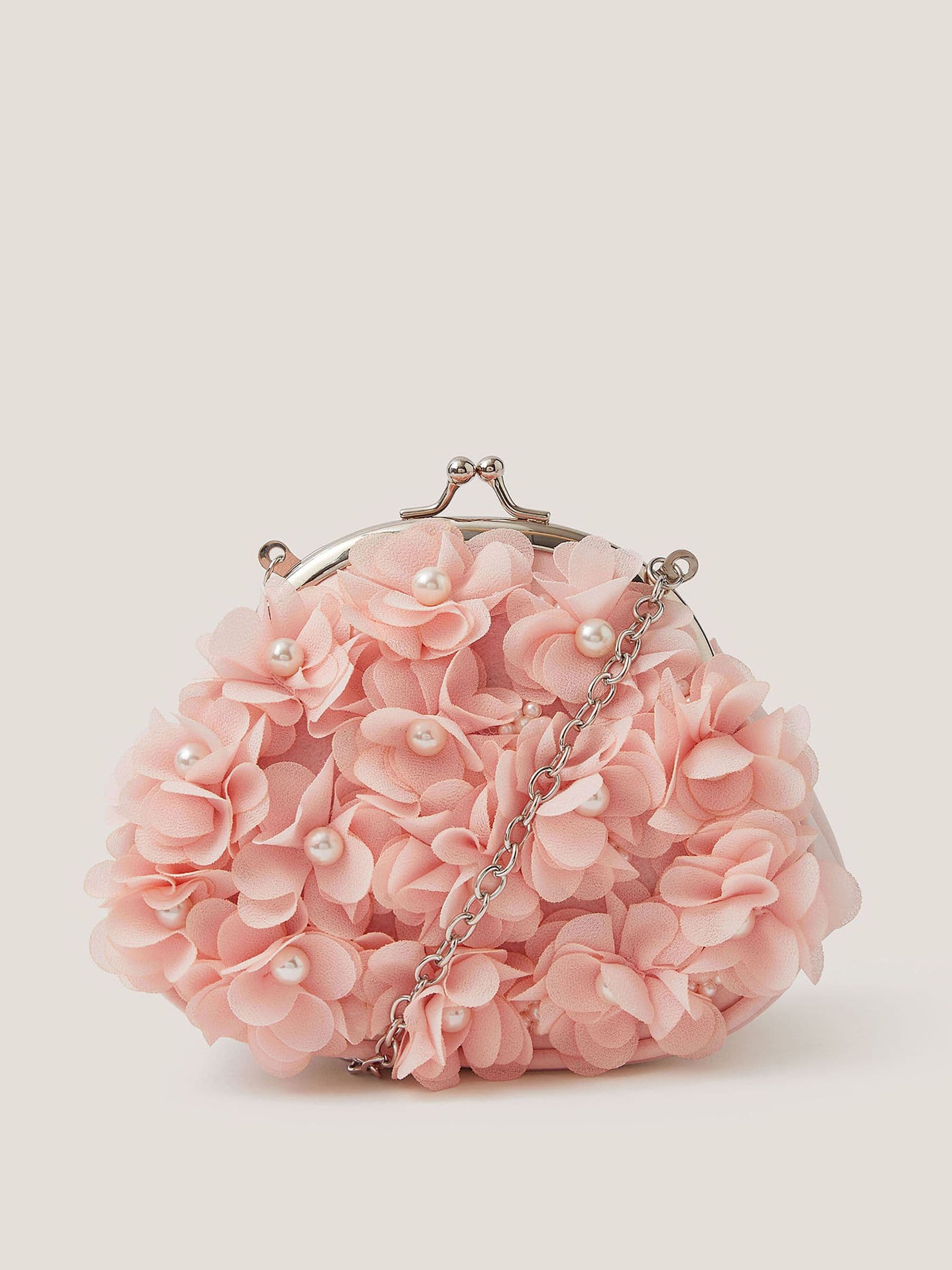 Monsoon Pink Appliqué Floral Cluster Clip Frame Bag image 1