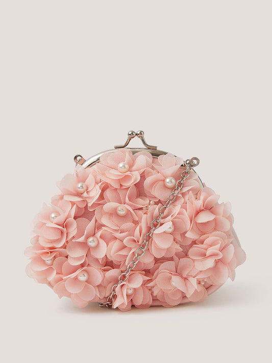 Monsoon Pink Appliqué Floral Cluster Clip Frame Bag image 1