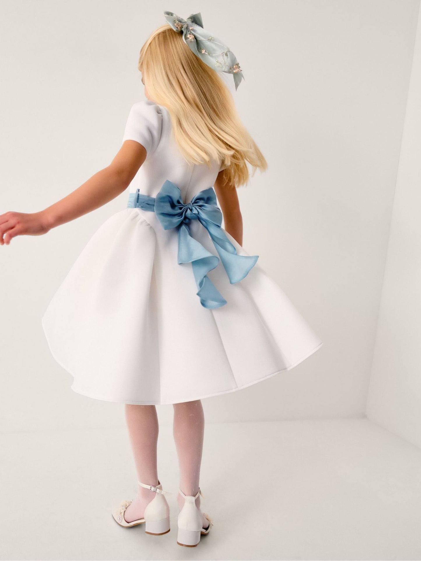 Monsoon Ivory Polly Cap Sleeve Bow Party Dress image 1