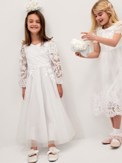 Dsiney Kidz - Monsoon White Communion Sienna Floral Embroidered Long Sleeve Dress image 1