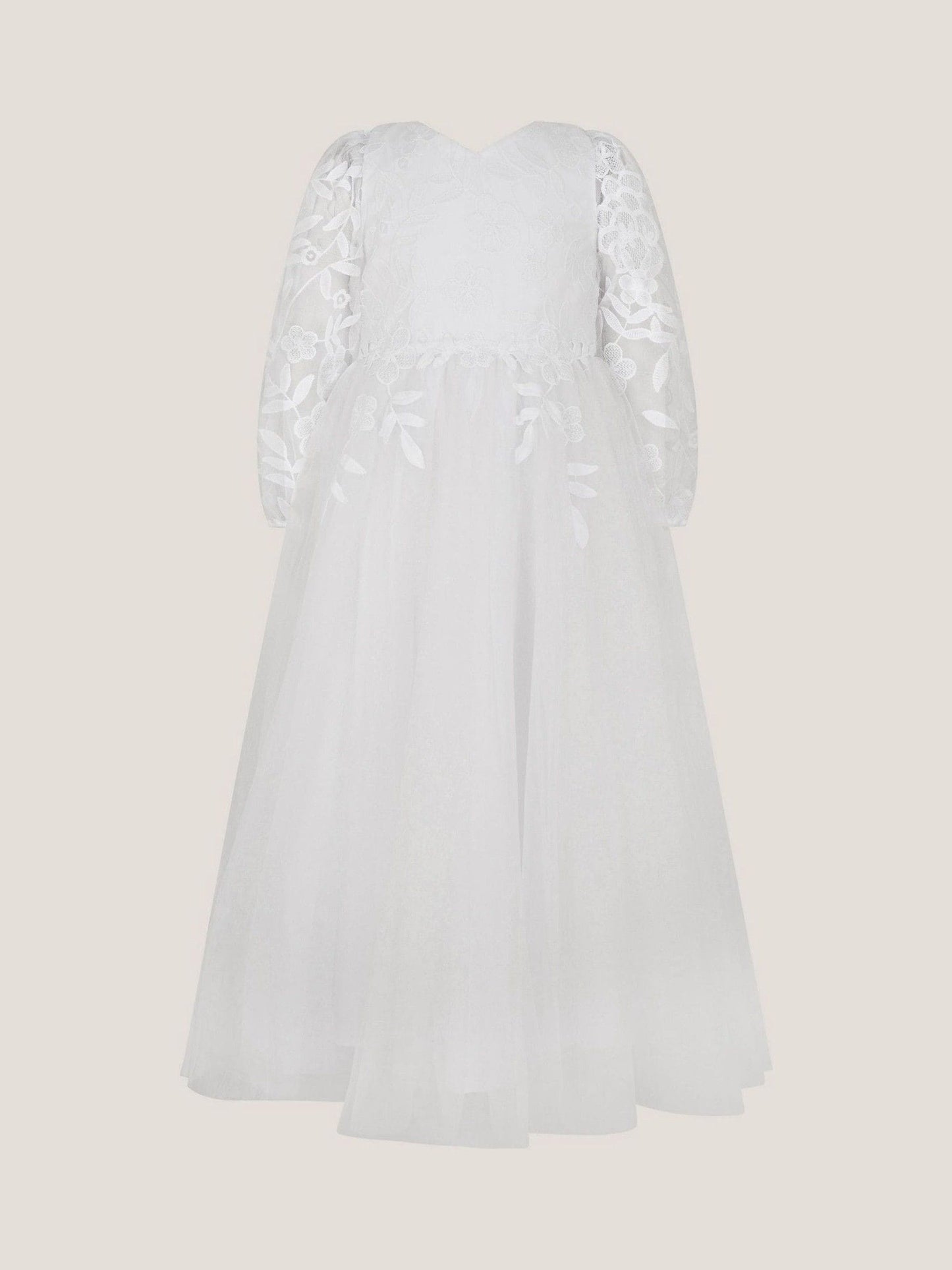 Monsoon White Communion Sienna Floral Embroidered Long Sleeve Dress image 2