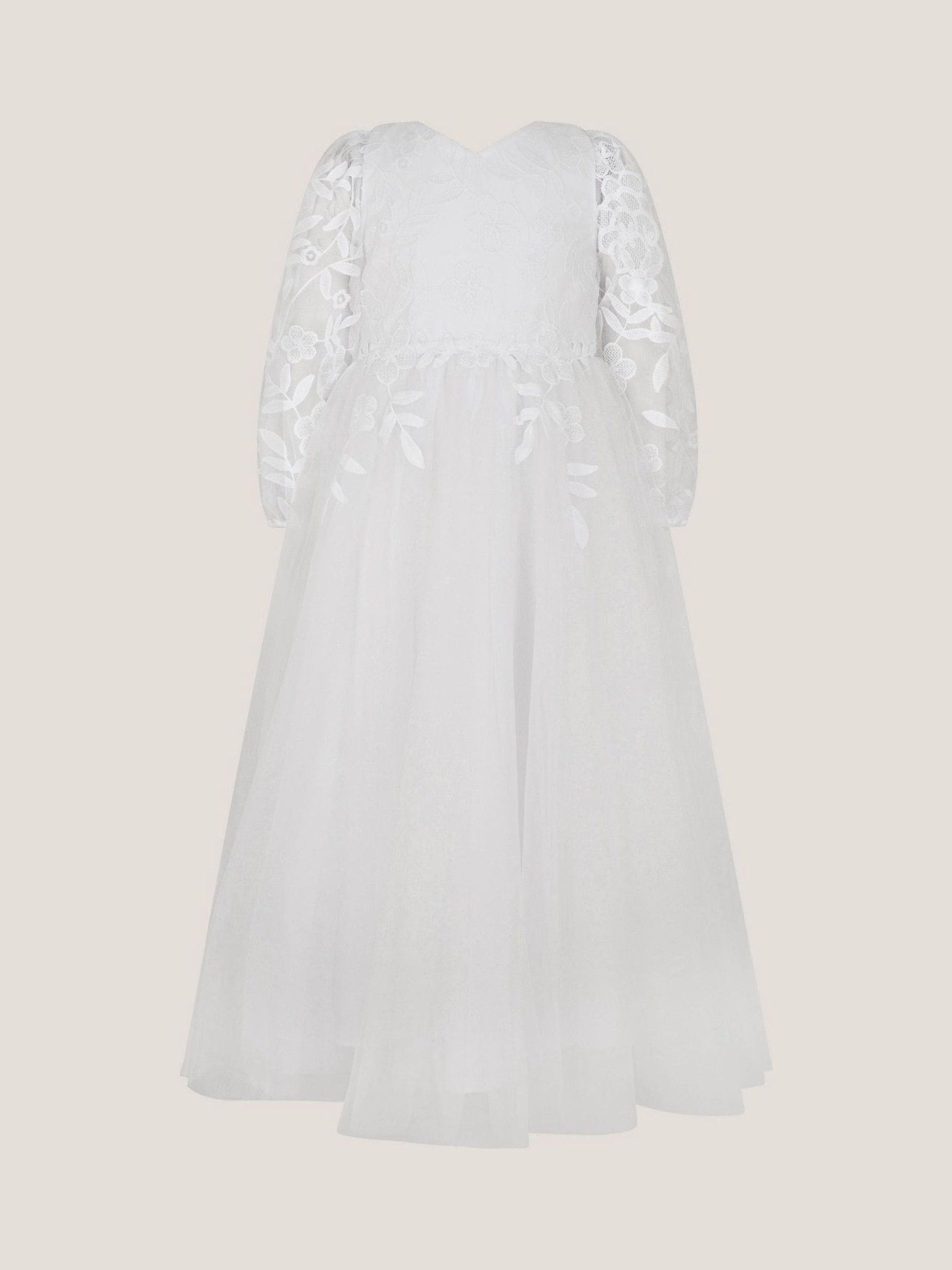 Monsoon White Communion Sienna Floral Embroidered Long Sleeve Dress image 2