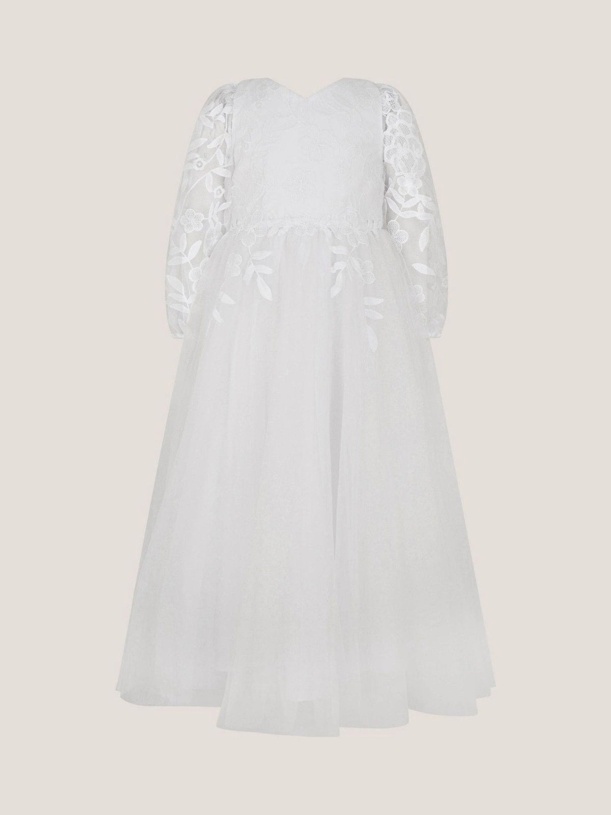 Dsiney Kidz - Monsoon White Communion Sienna Floral Embroidered Long Sleeve Dress image 2