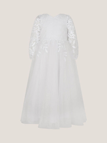 Monsoon White Communion Sienna Floral Embroidered Long Sleeve Dress image 2