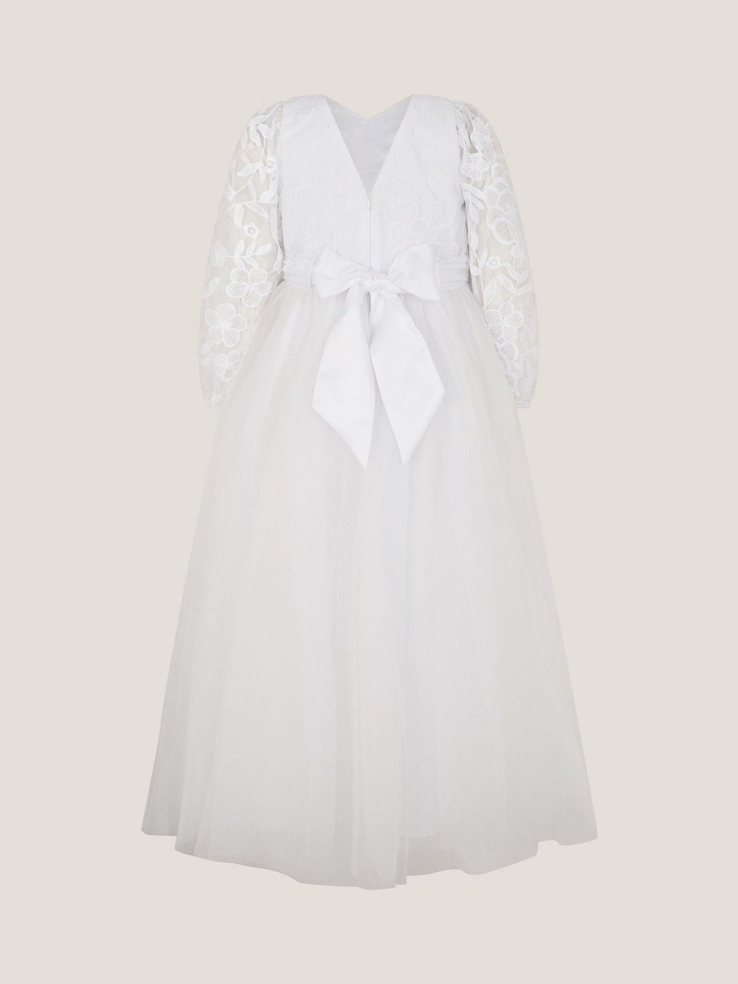 Monsoon White Communion Sienna Floral Embroidered Long Sleeve Dress image 3