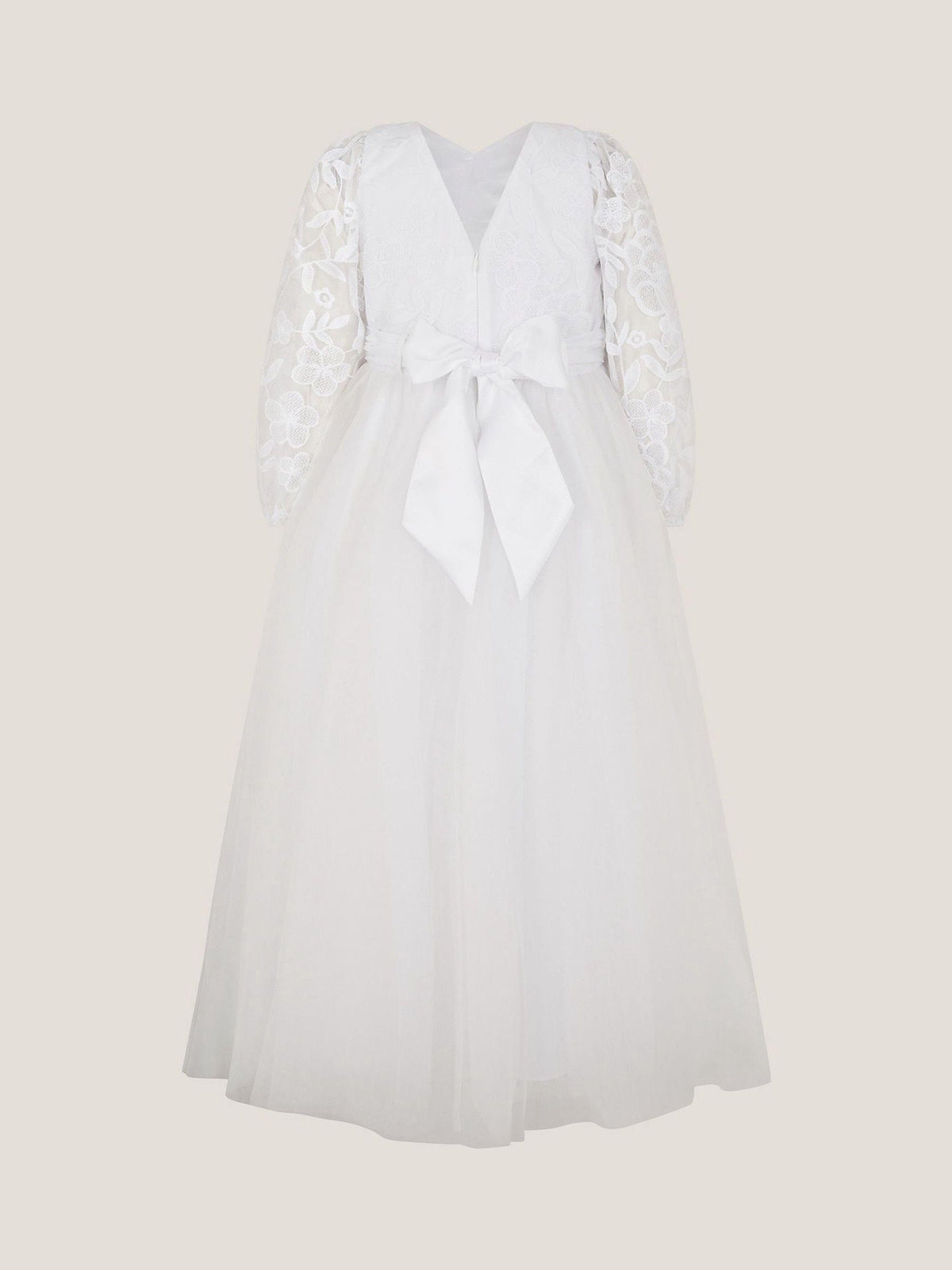 Dsiney Kidz - Monsoon White Communion Sienna Floral Embroidered Long Sleeve Dress image 3