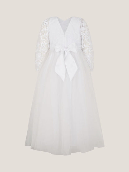 Monsoon White Communion Sienna Floral Embroidered Long Sleeve Dress image 3