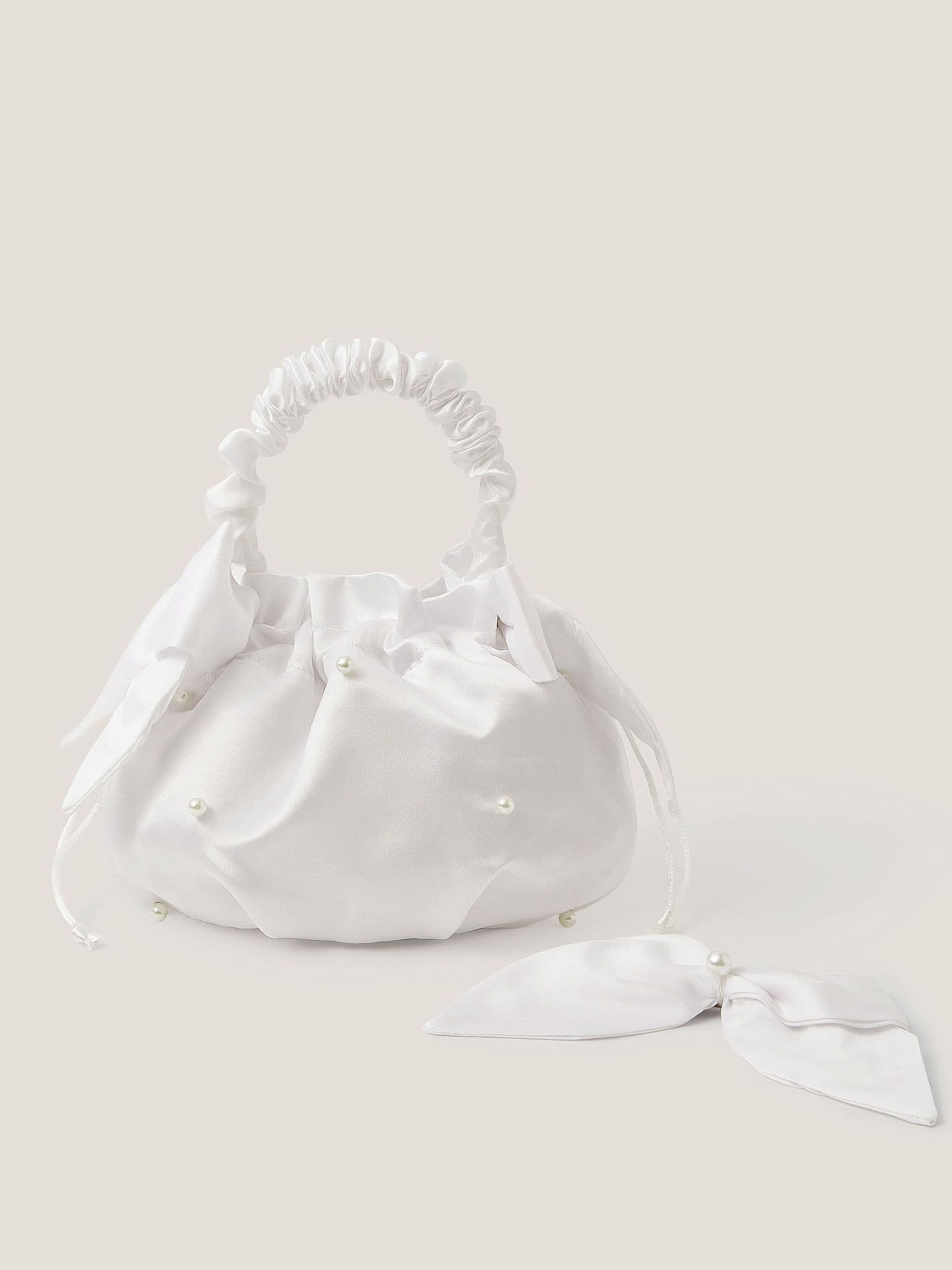 Monsoon White Pearl Bow Bag & Hair Clip Set image 1