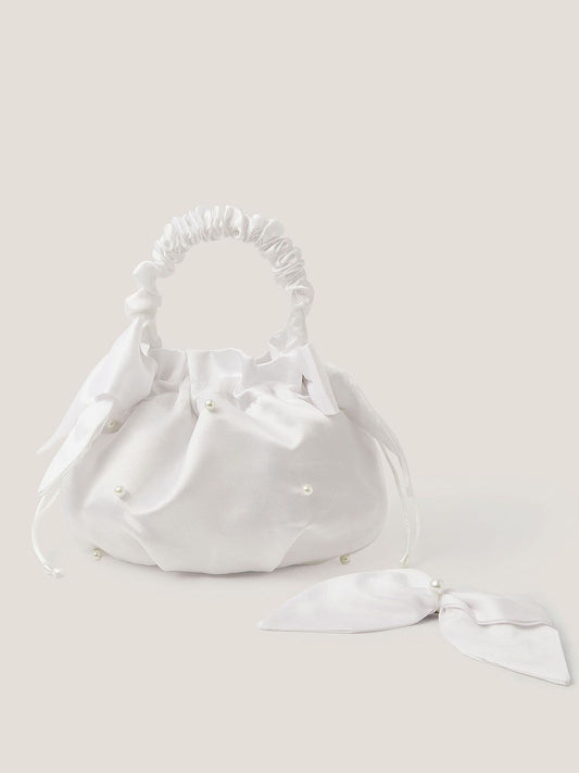 Monsoon White Pearl Bow Bag & Hair Clip Set image 1