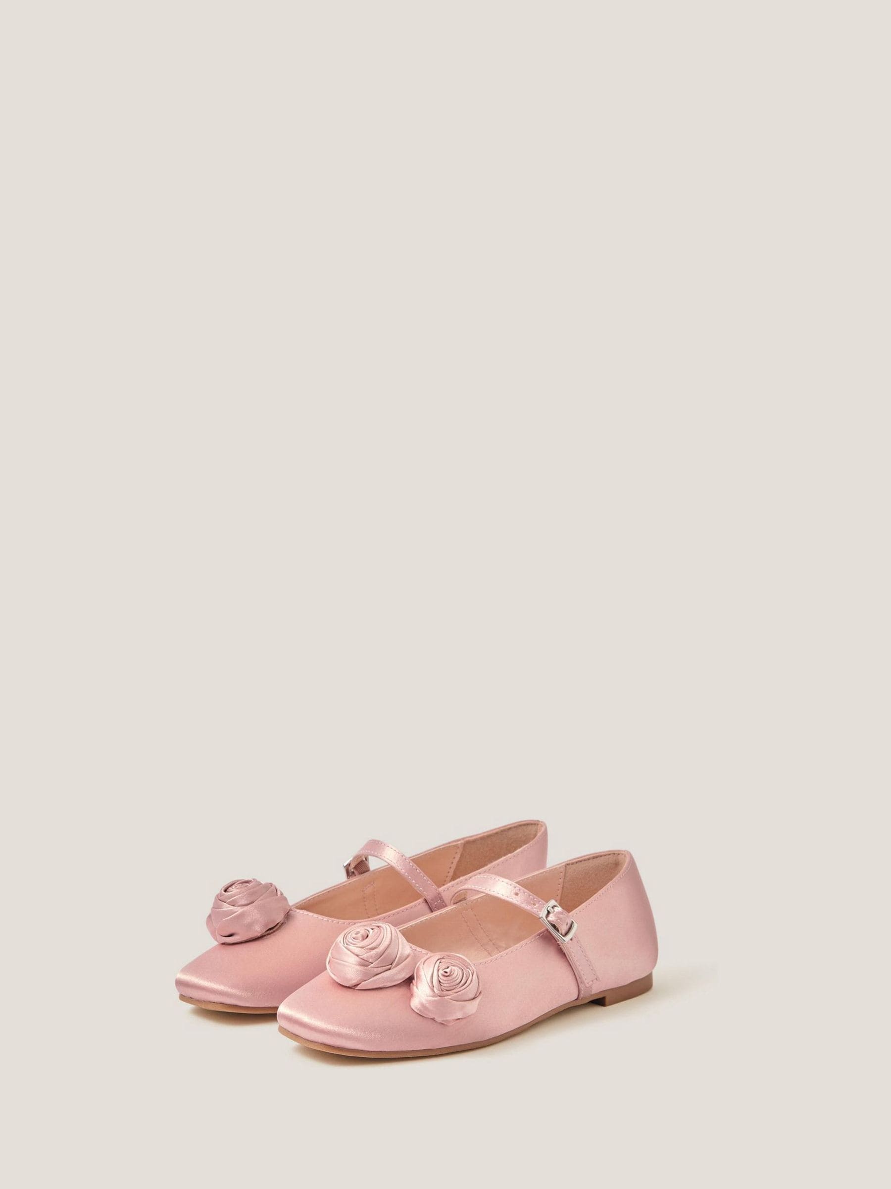 Monsoon Pink Rosette Satin Ballet Flats image 1