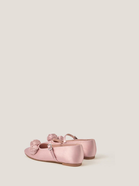 Monsoon Pink Rosette Satin Ballet Flats image 2