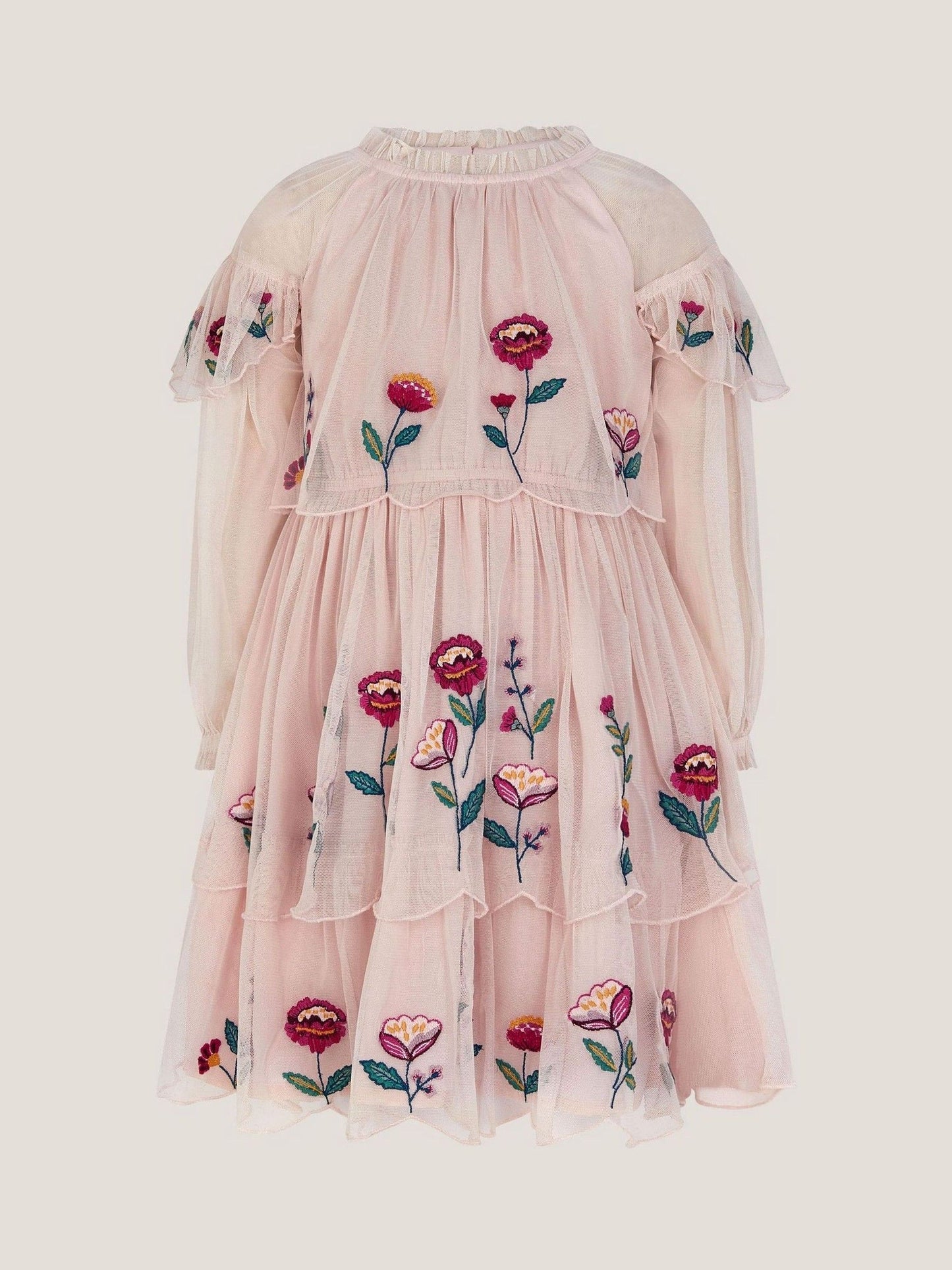 Monsoon Cream Floral Embroidered Scallop Tiered Dress image 2