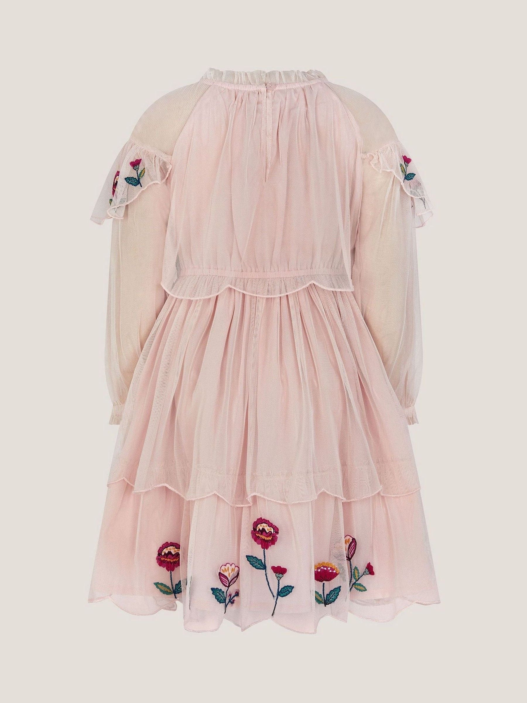 Monsoon Cream Floral Embroidered Scallop Tiered Dress image 3