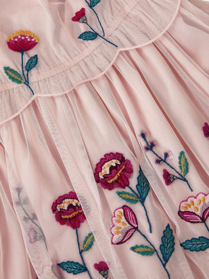 Monsoon Cream Floral Embroidered Scallop Tiered Dress image 4