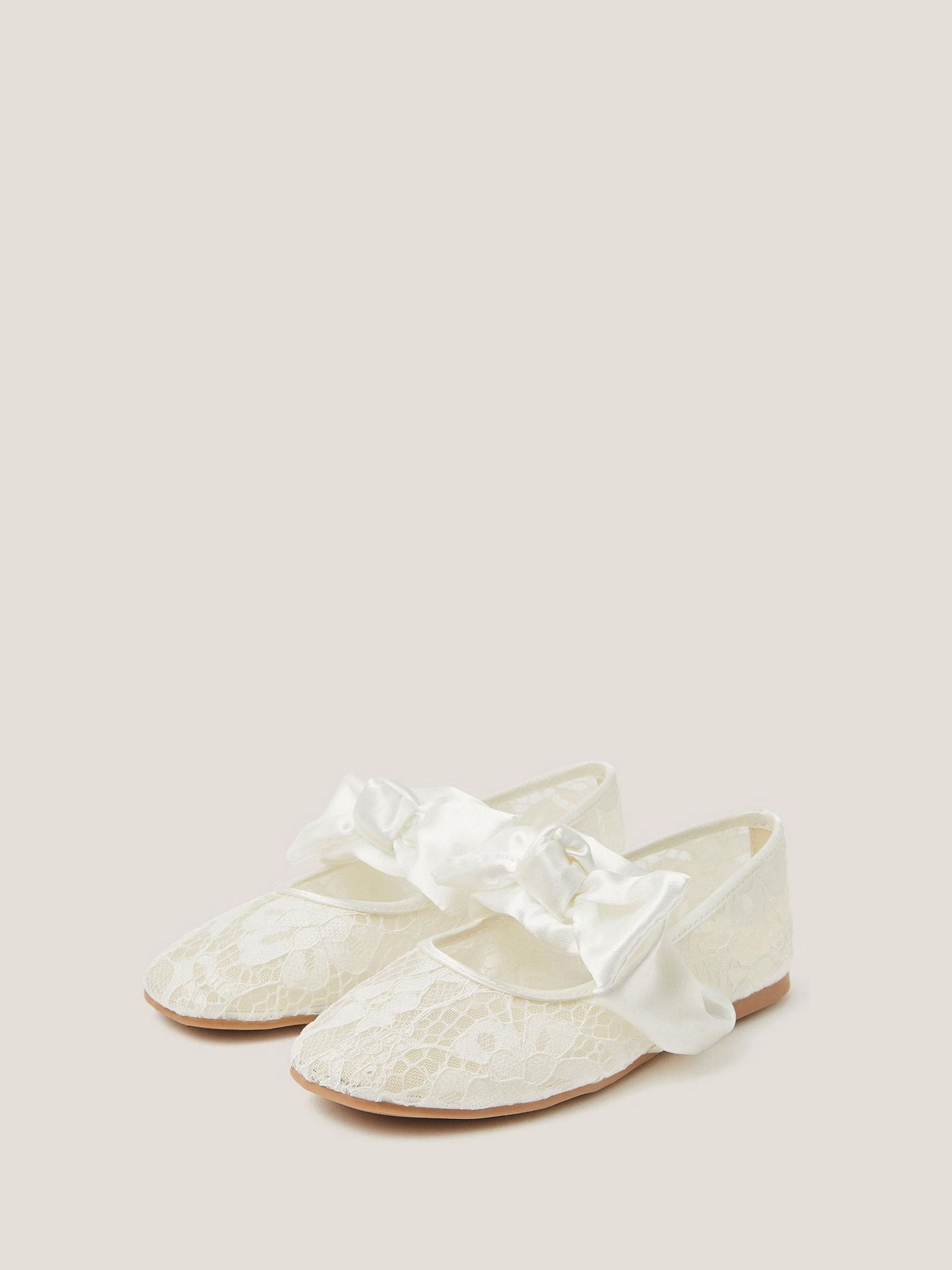 Monsoon Cream Communion Lace Bow Ballet Flats image 1