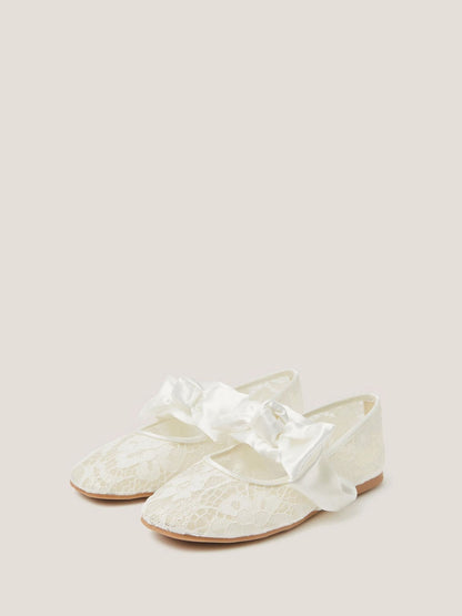 Monsoon Cream Communion Lace Bow Ballet Flats image 1