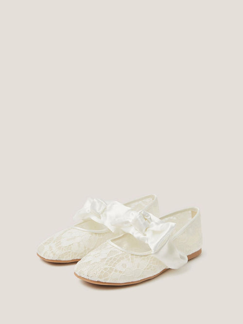 Monsoon Cream Communion Lace Bow Ballet Flats image 1