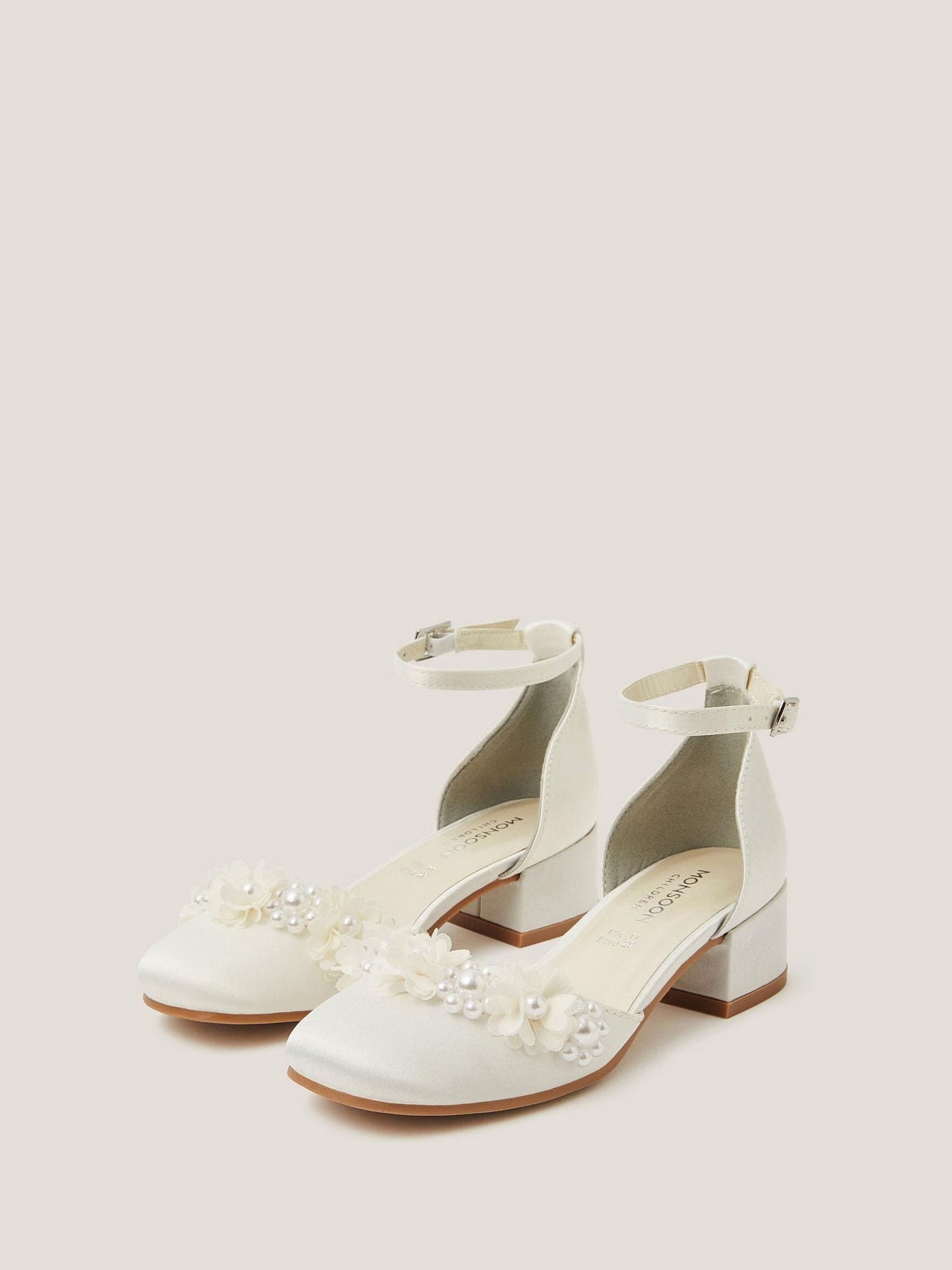 Monsoon Cream Communion Flower Embellished Closed Toe Heels image 1