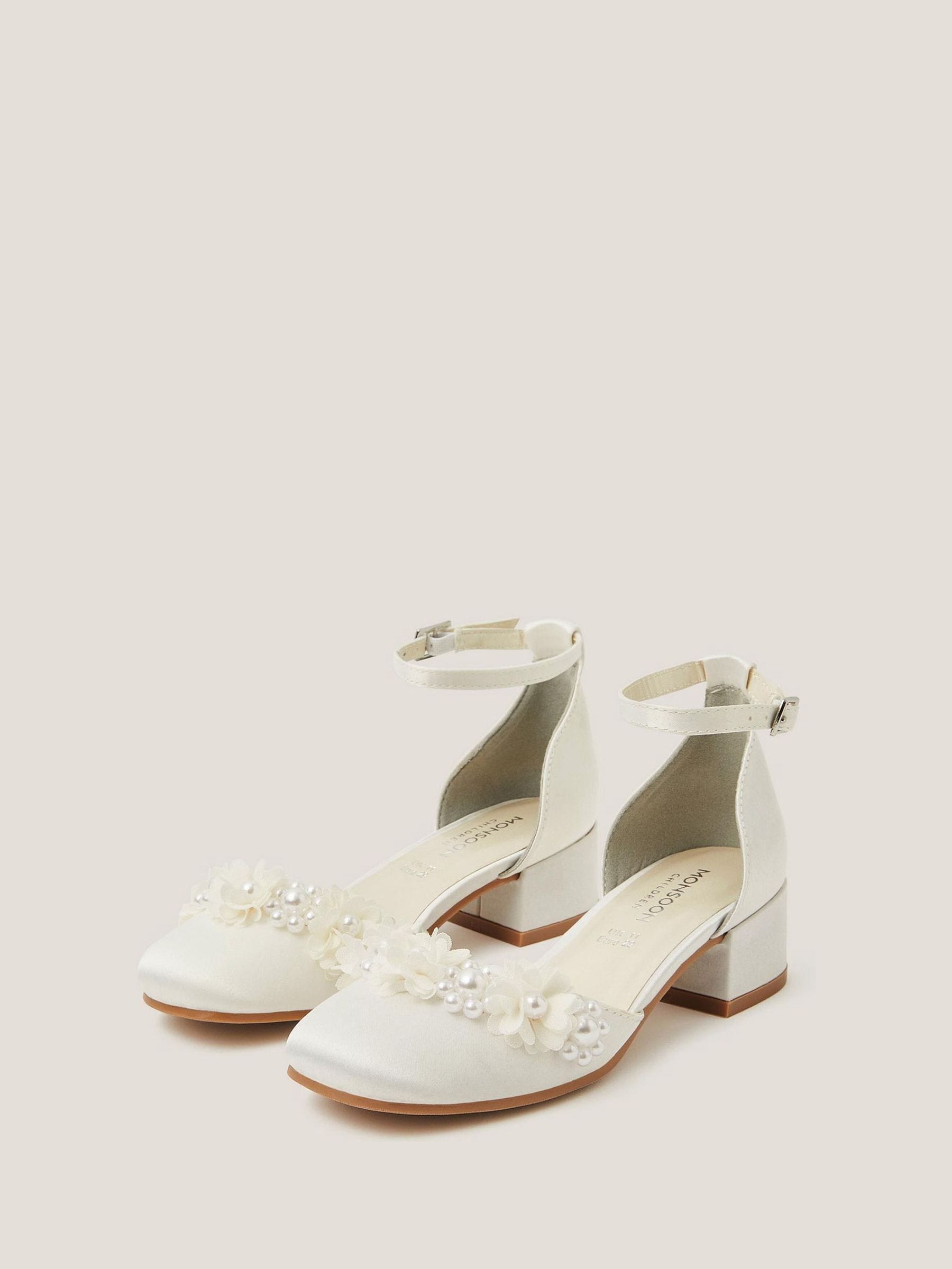 Monsoon Cream Communion Flower Embellished Closed Toe Heels image 1