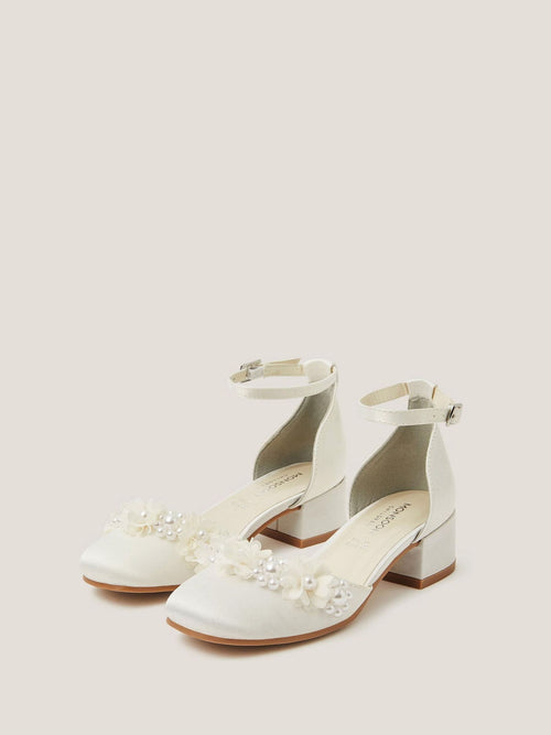 Monsoon Cream Communion Flower Embellished Closed Toe Heels image 1