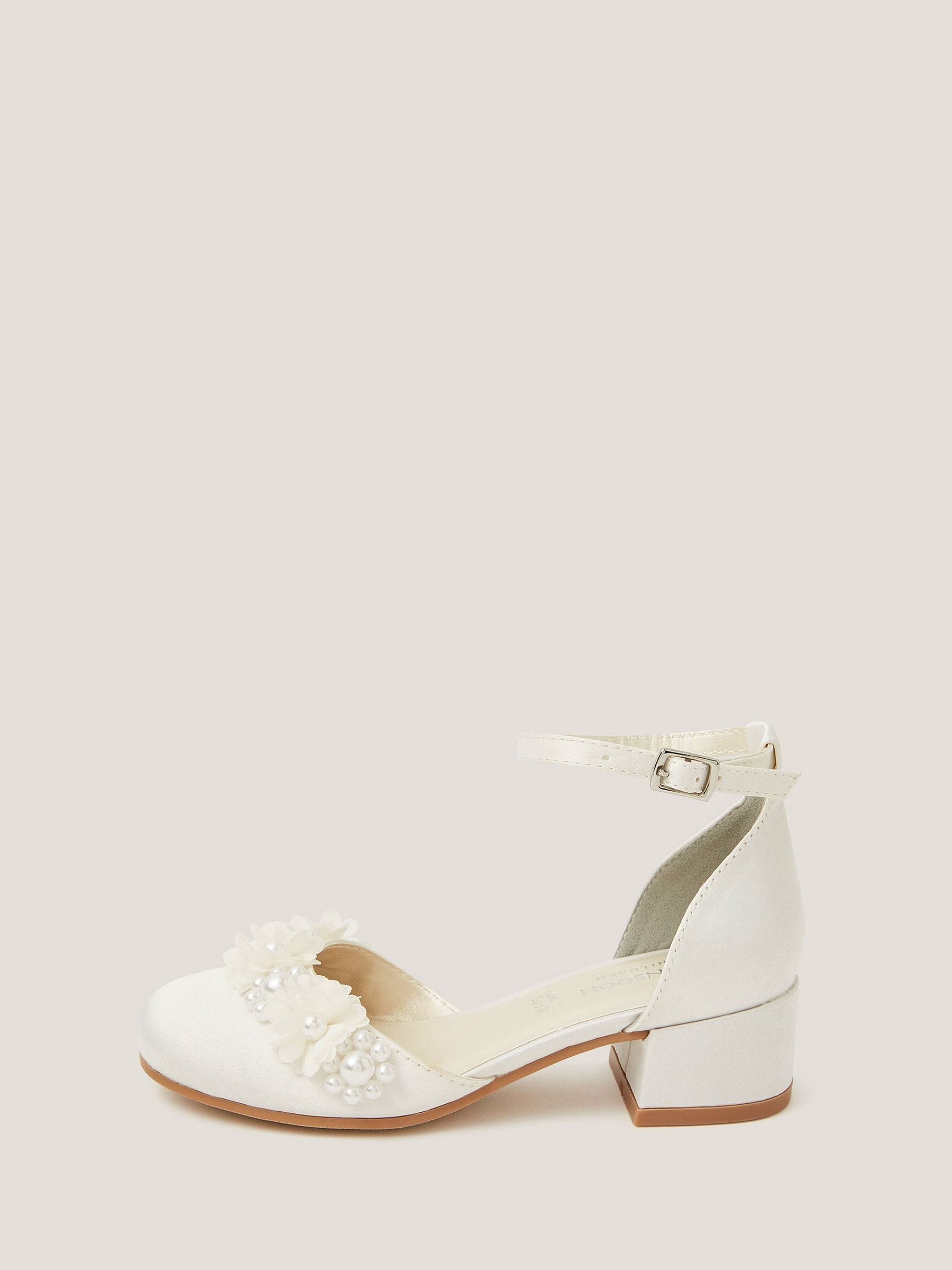 Monsoon Cream Communion Flower Embellished Closed Toe Heels image 3