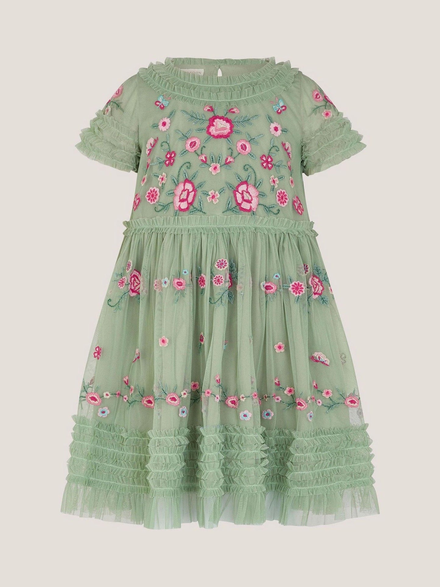 Monsoon Green Floral Embroidered Ruffle Tulle Dress image 2