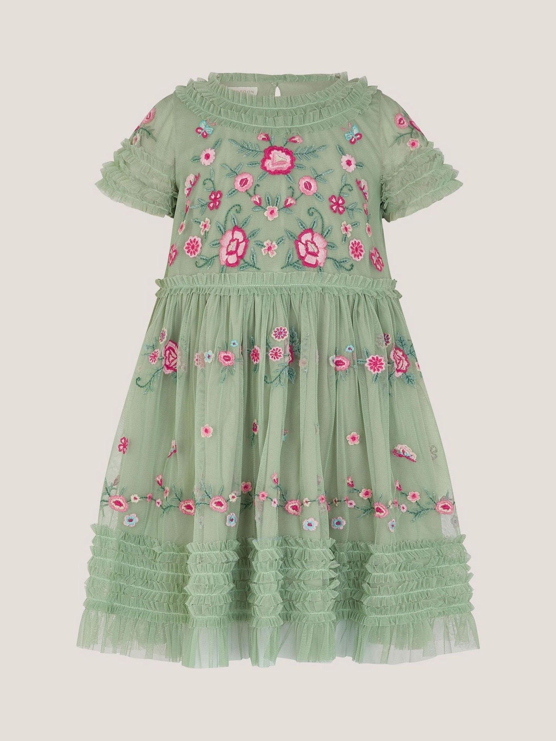 Monsoon Green Floral Embroidered Ruffle Tulle Dress image 2