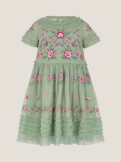 Monsoon Green Floral Embroidered Ruffle Tulle Dress image 2
