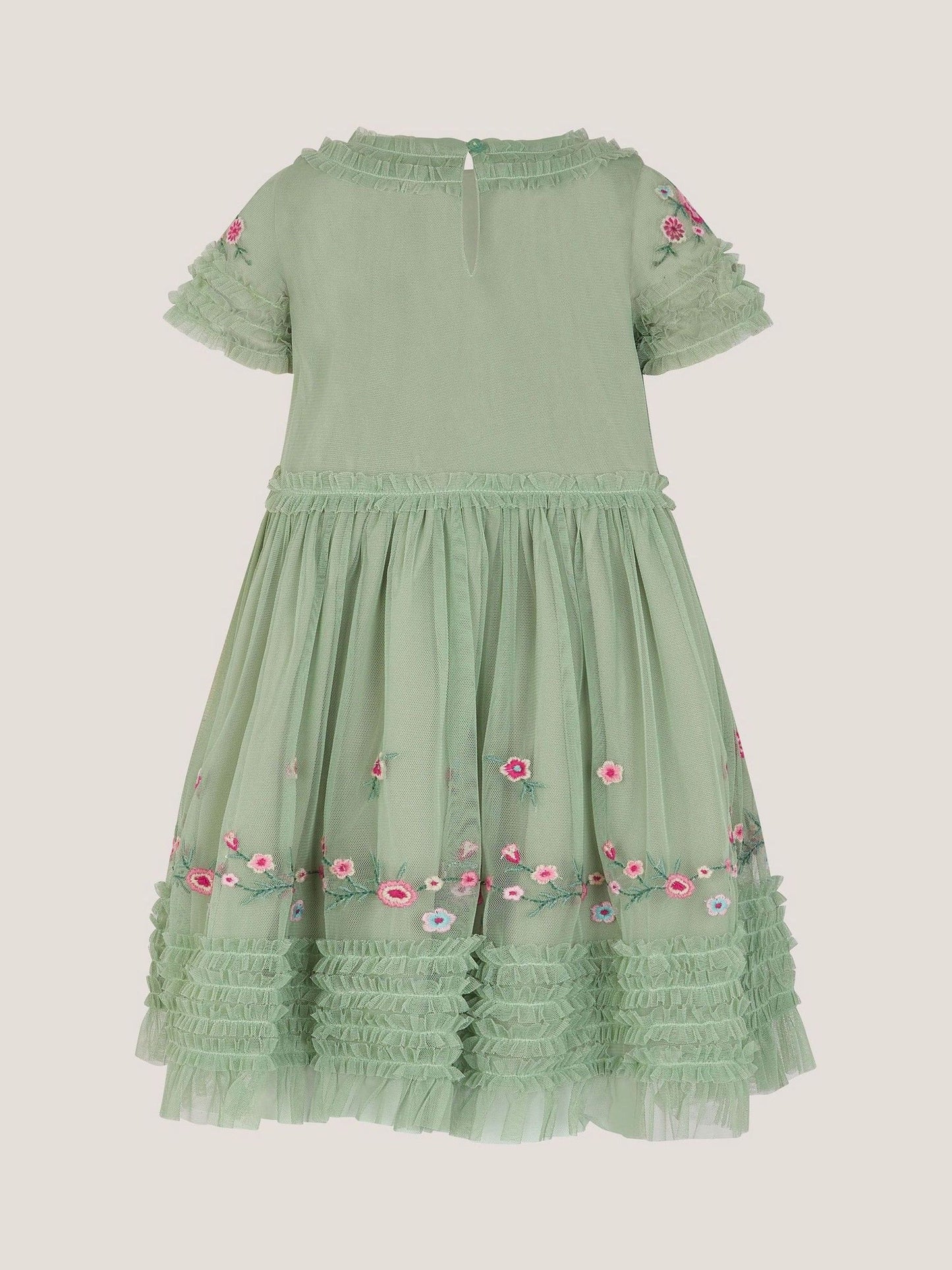 Monsoon Green Floral Embroidered Ruffle Tulle Dress image 3
