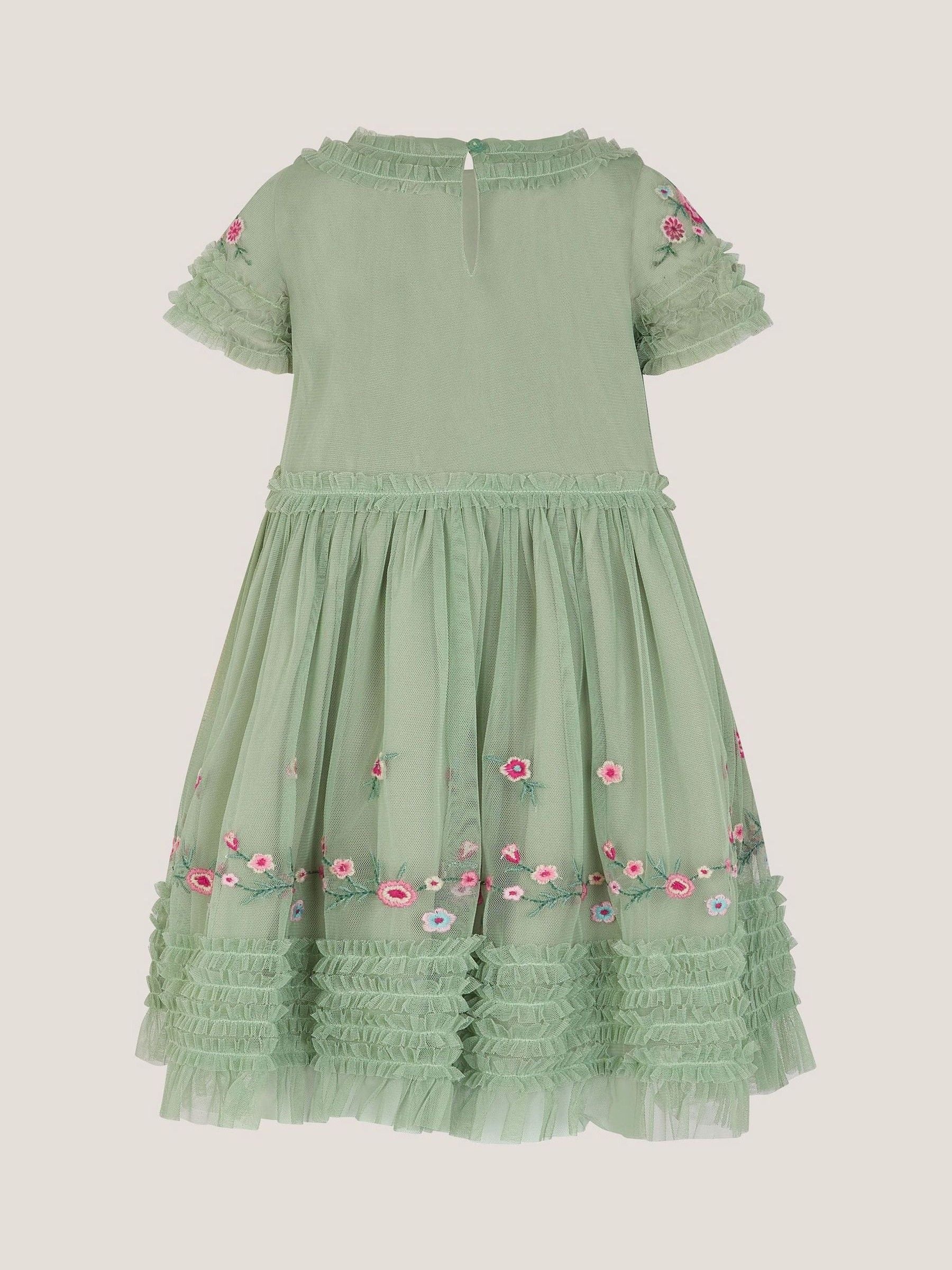 Monsoon Green Floral Embroidered Ruffle Tulle Dress image 3