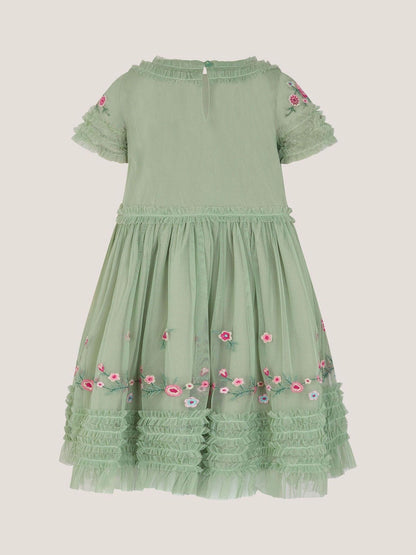 Monsoon Green Floral Embroidered Ruffle Tulle Dress image 3