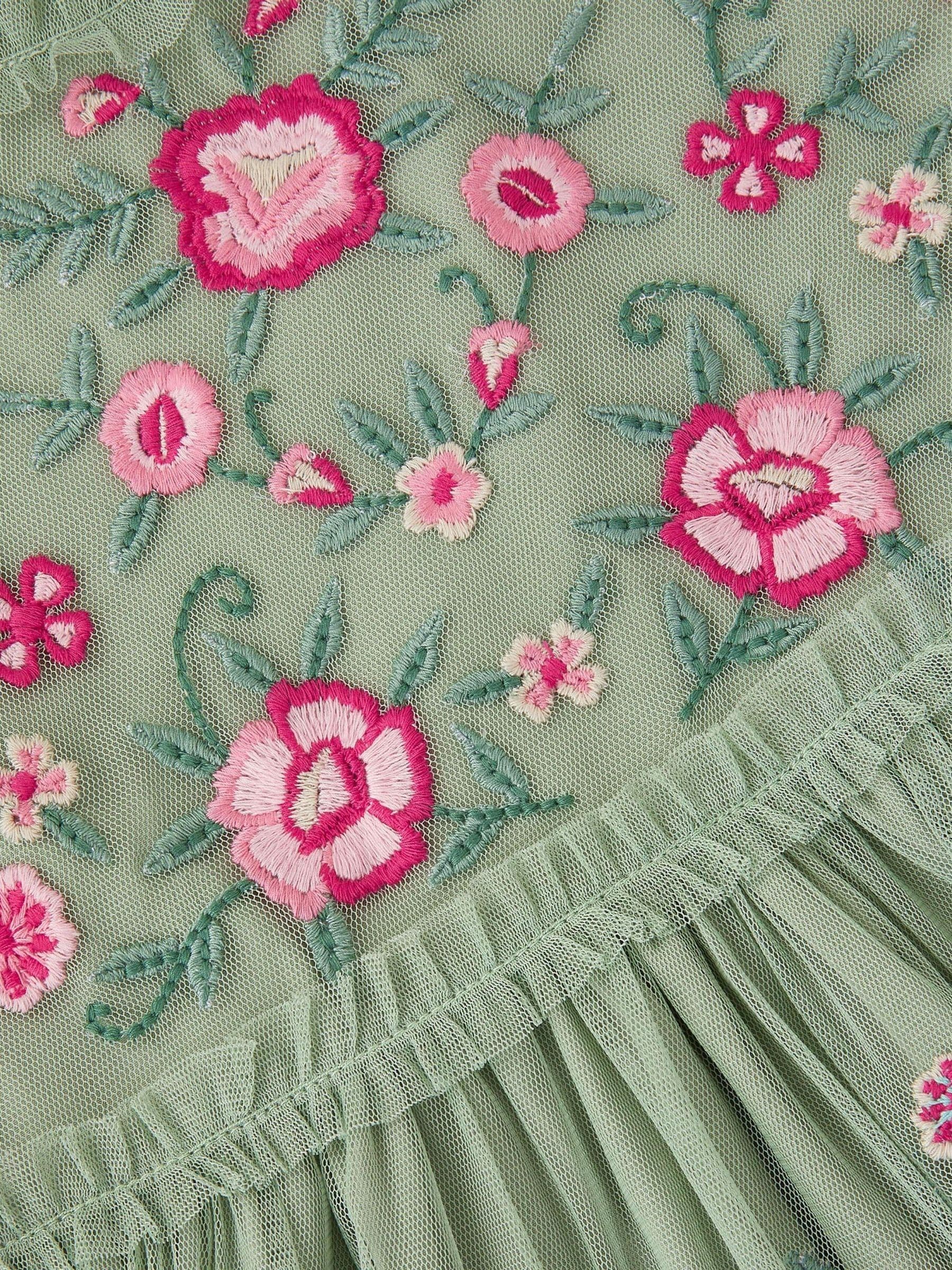 Monsoon Green Floral Embroidered Ruffle Tulle Dress image 4