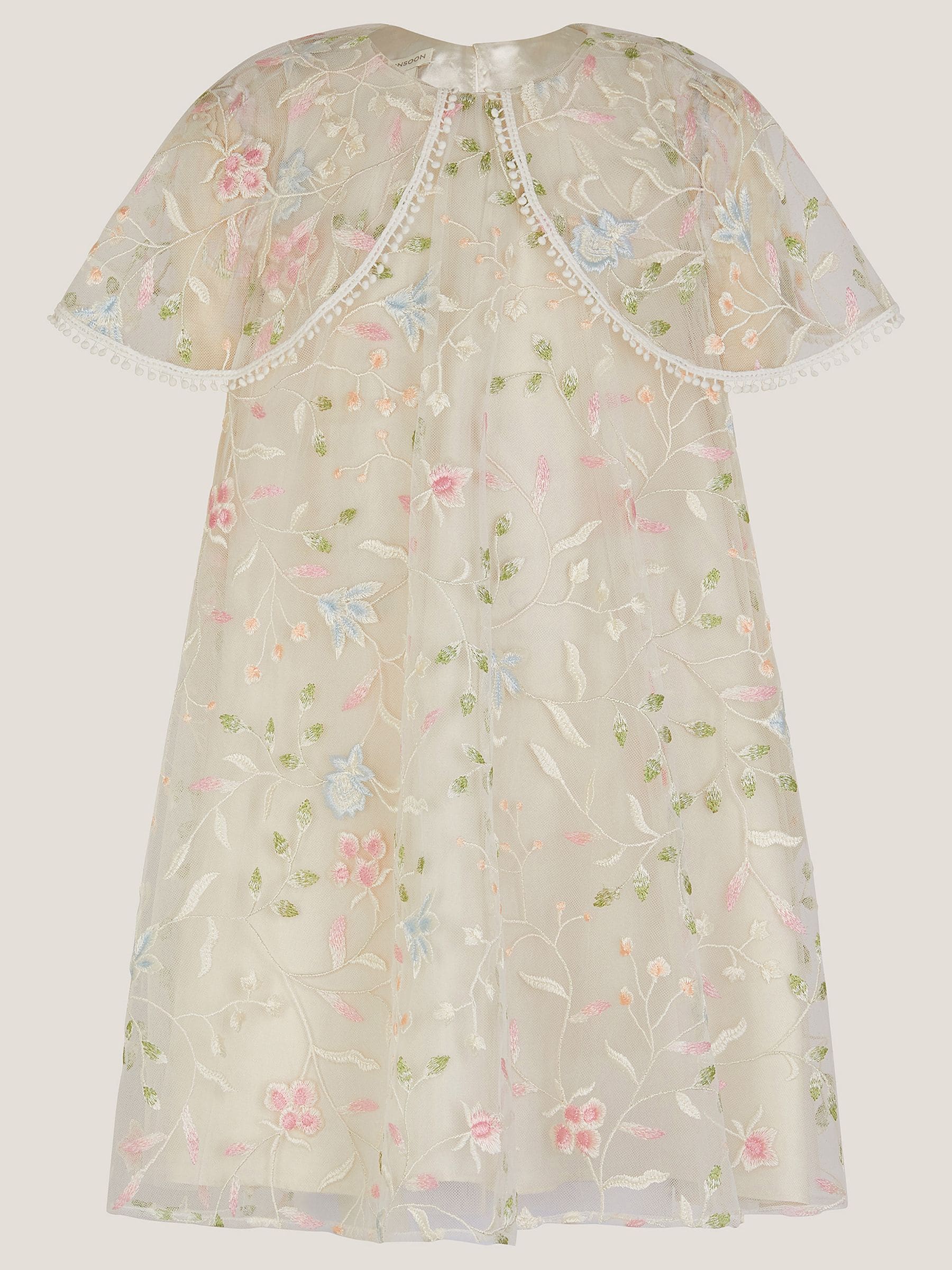 Monsoon Cream Embroidered Floral Cape Sleeve Dress image 2