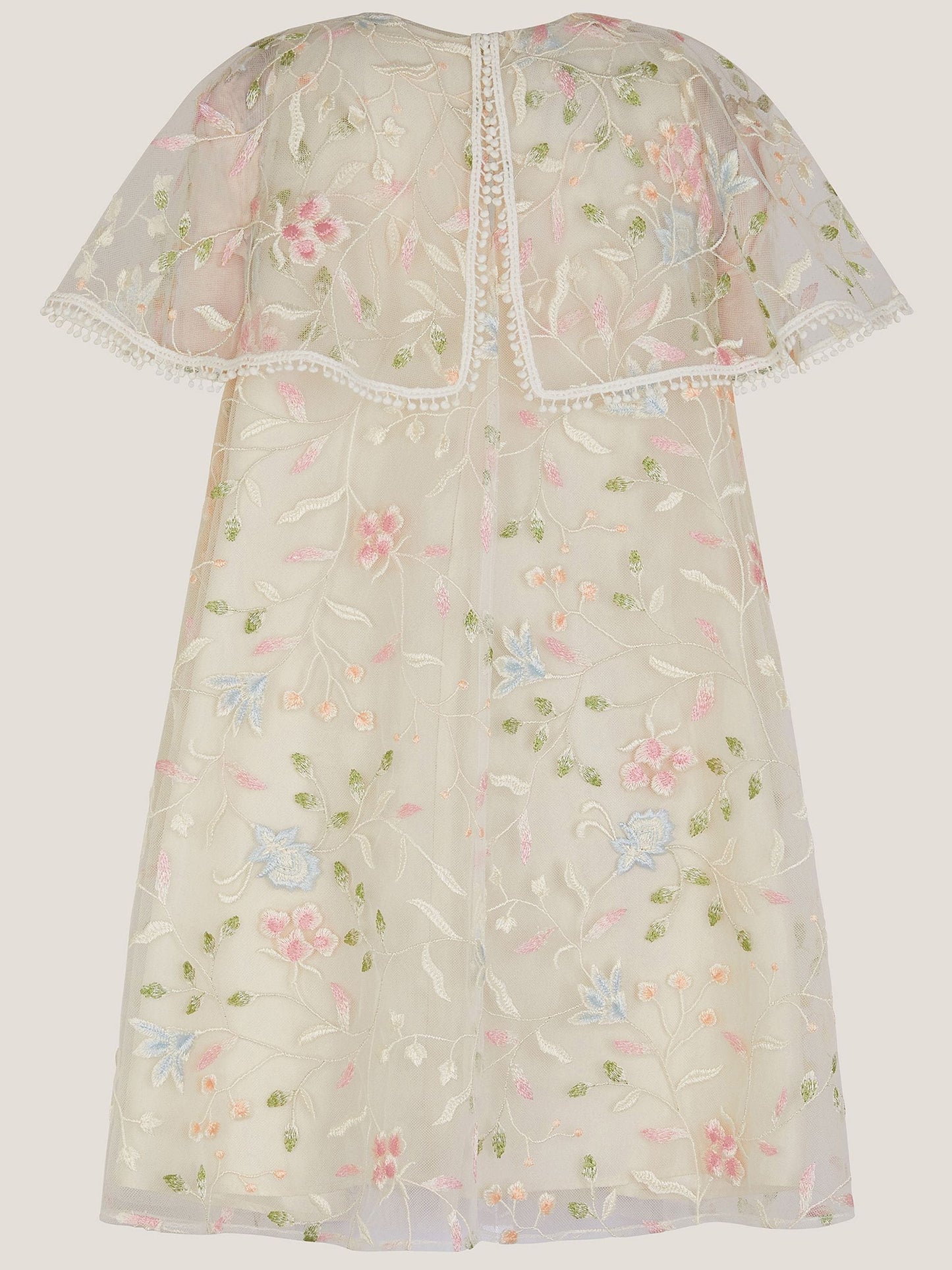 Monsoon Cream Embroidered Floral Cape Sleeve Dress image 3