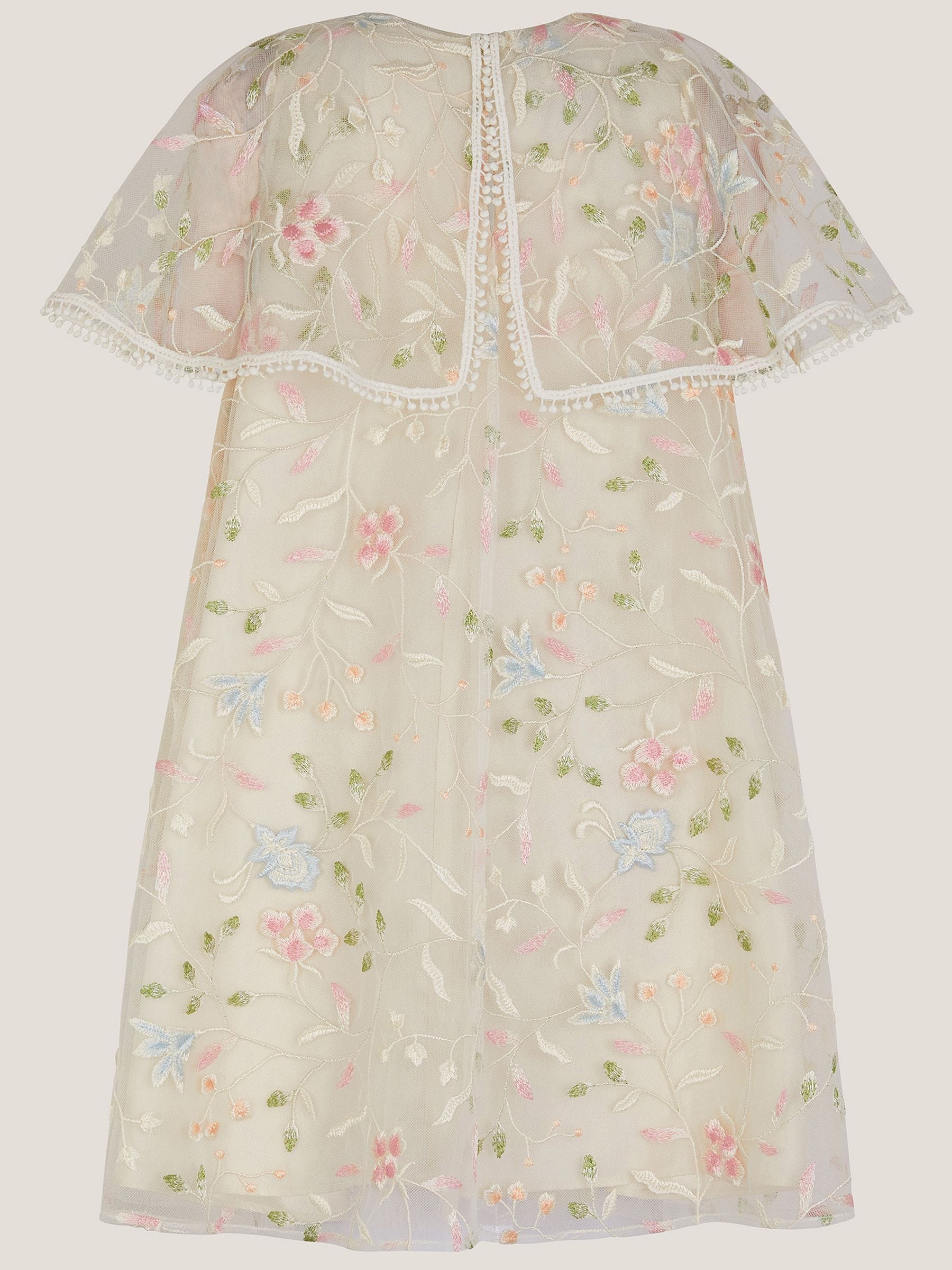 Monsoon Cream Embroidered Floral Cape Sleeve Dress image 3