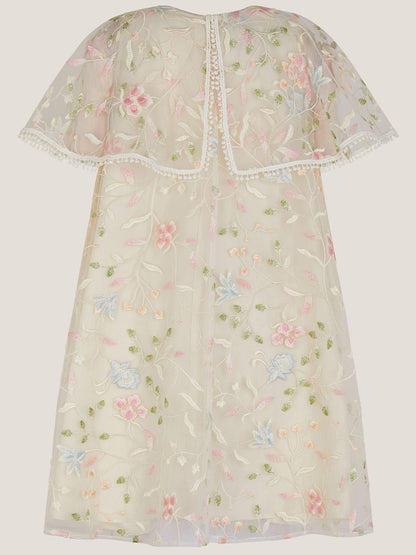 Monsoon Cream Embroidered Floral Cape Sleeve Dress image 3