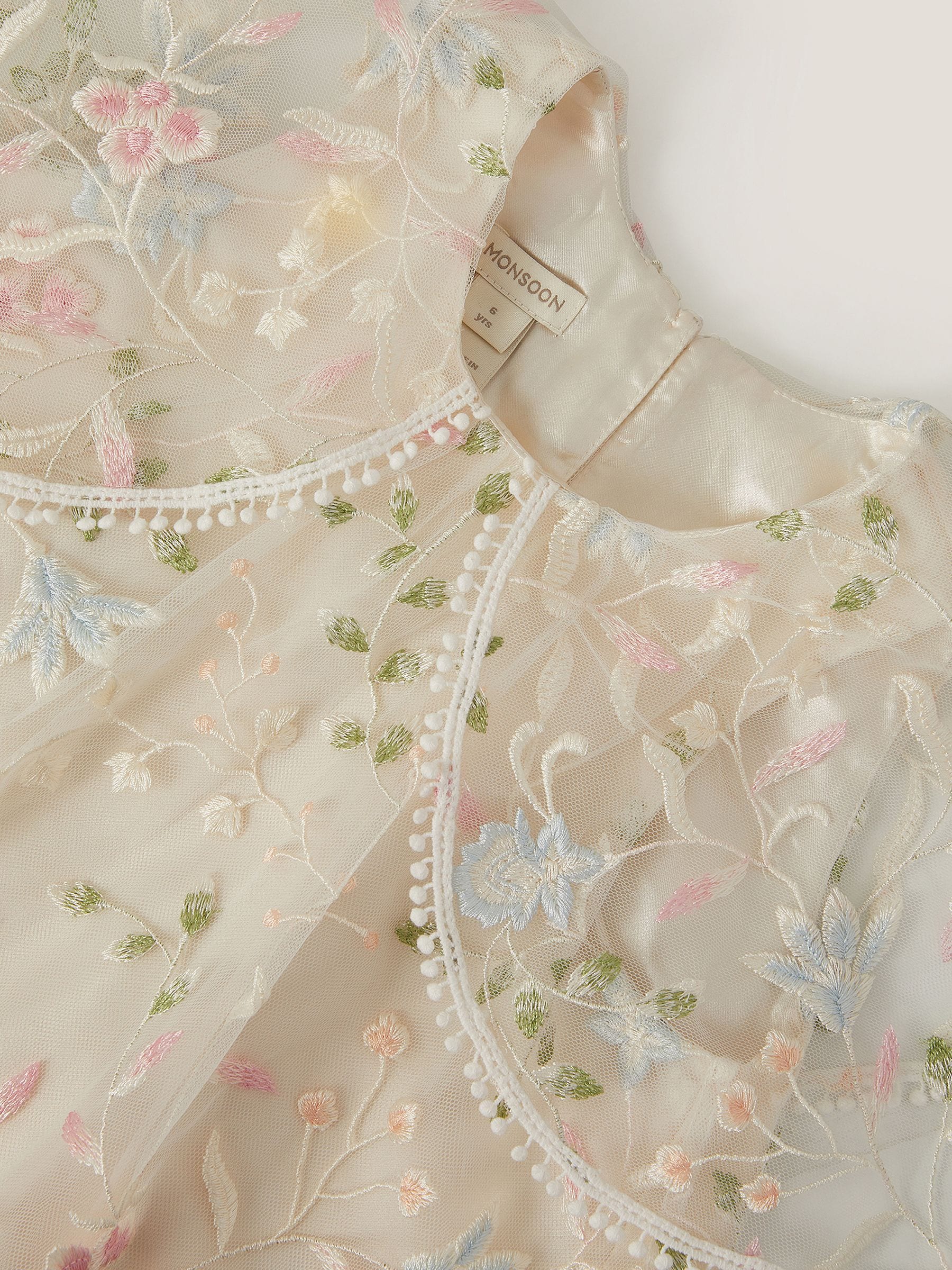 Monsoon Cream Embroidered Floral Cape Sleeve Dress image 4