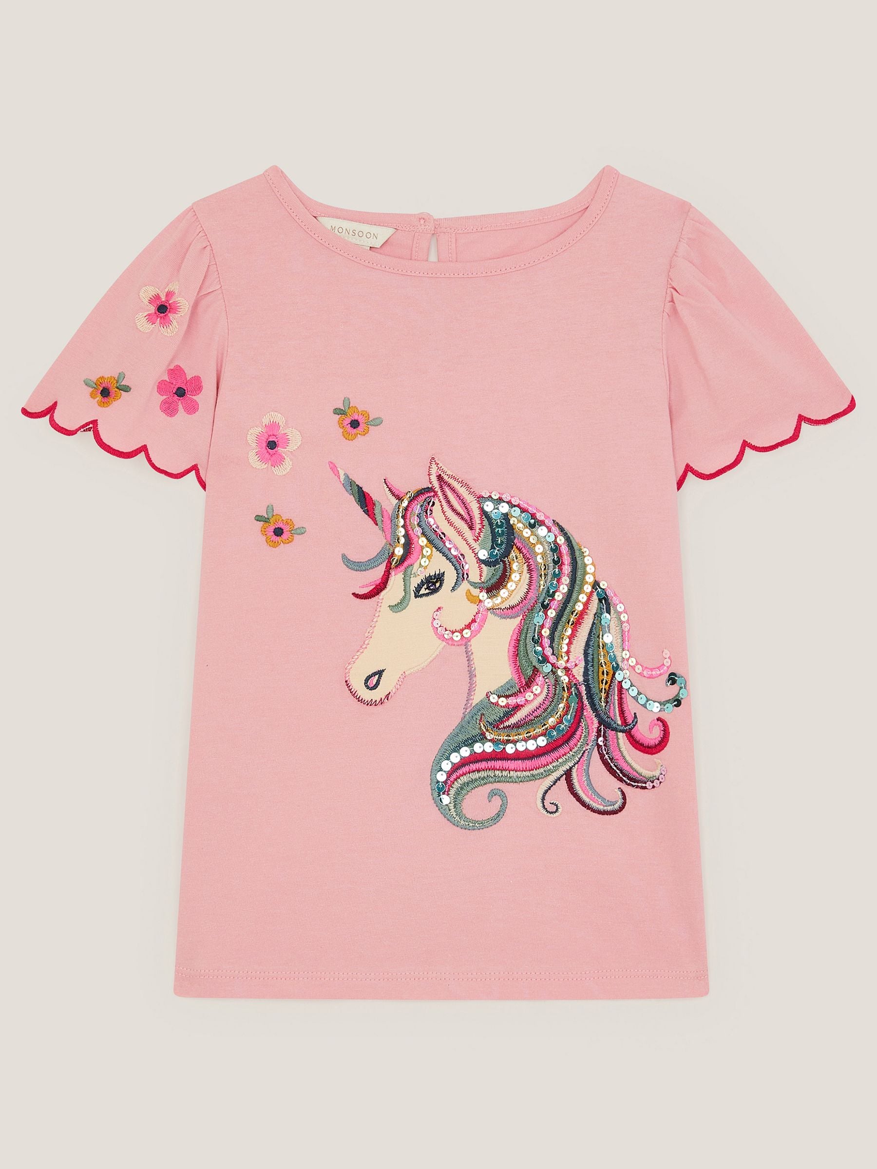 Monsoon Pink Embroidered Sequin Unicorn T-Shirt image 2