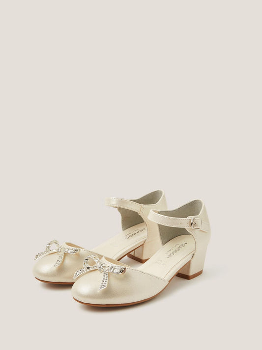 Monsoon Cream Diamanté Bow Closed Toe Heels image 1