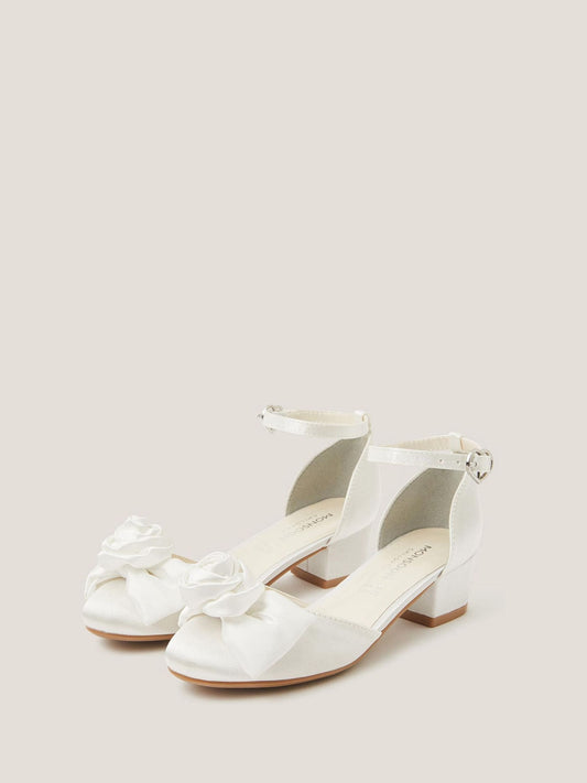 Monsoon Cream Communion Rosette Satin Closed Toe Heels image 1
