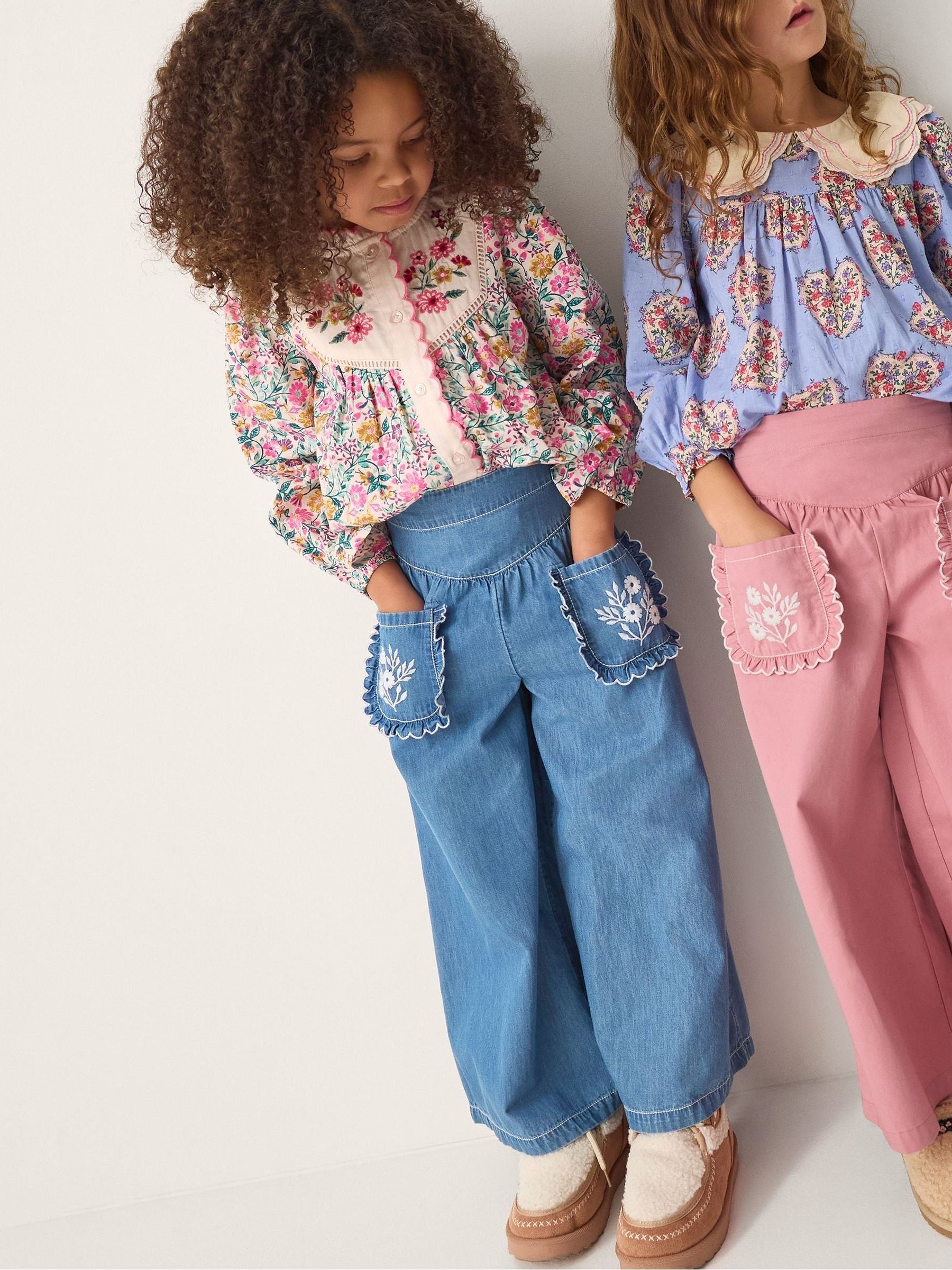 Monsoon Blue Embroidered Pocket Chambray Trousers image 1
